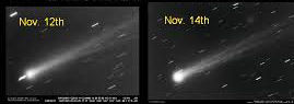 Le 12 novembre par opposition au 14 novembre – Les photographies de la comète ISON montrent un soudain accroissement de brillance.