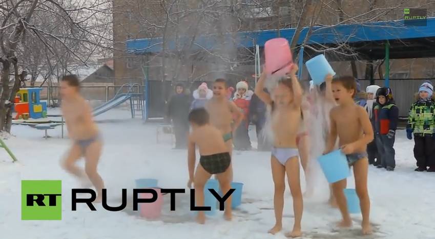russian children water cold