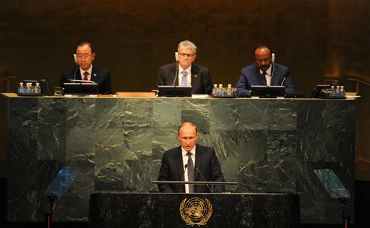 Vladimir Poutine à la tribune de l’AG de l’ONU, le 28 septembre 2015 