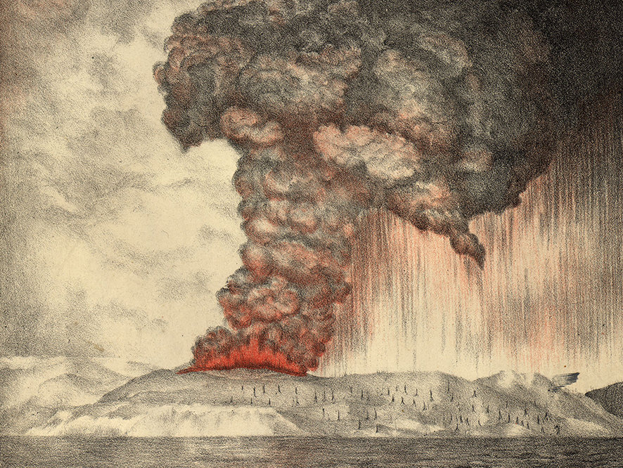 An 1888 lithograph of the 1883 eruption of Krakatoa.