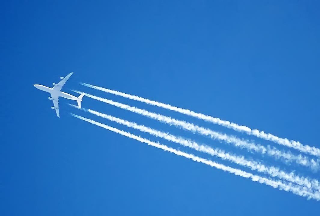 CC0The contrails of an Airbus A340 jet, over London, England