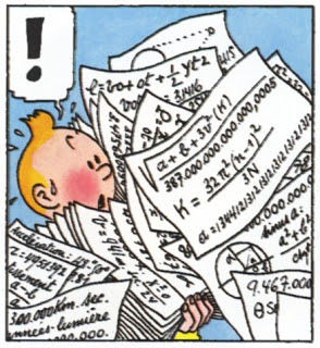 Tintin et des masses de docs scientifiques illustration