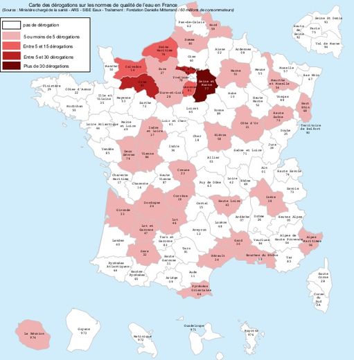 Carte des dérogations sur les normes de qualité de l'eau en France