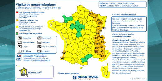 Vigilance meteo map France
