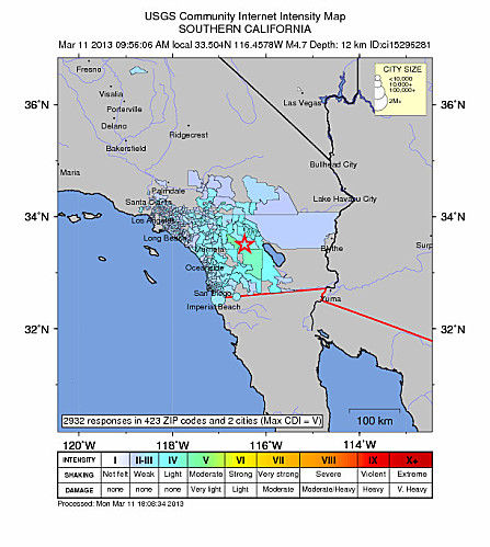 Map Séisme Californie 11.03.2013