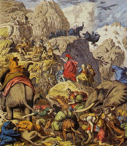 Hannibal traversant les Alpes avec ses éléphants