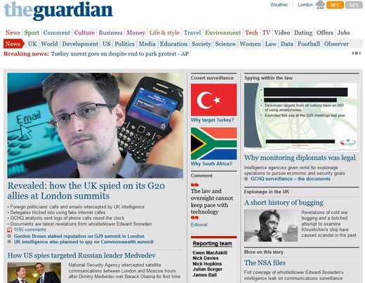 capture d’écran de la page d’accueil du Guardian_Edward Snowden