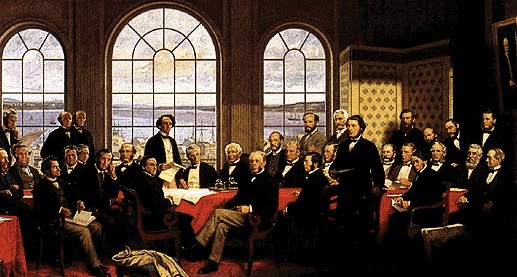 « Les Pères de la Confédération », Conférence de Québec, 1864 (Copie d'une huile de Robert Harris, détruite en 1916)