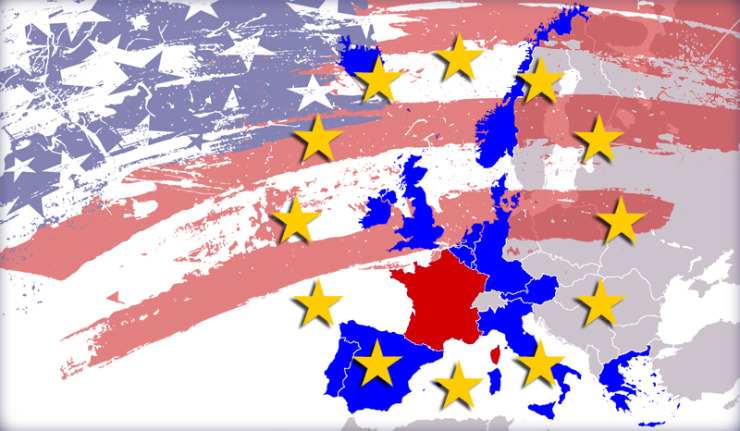 Carte Europe, drapeau Etats-Unis