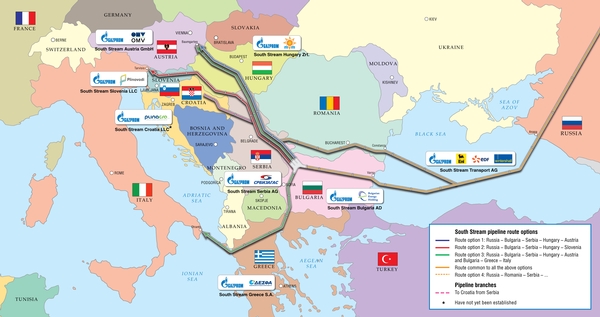 Carte transit du gaz Sud Europe