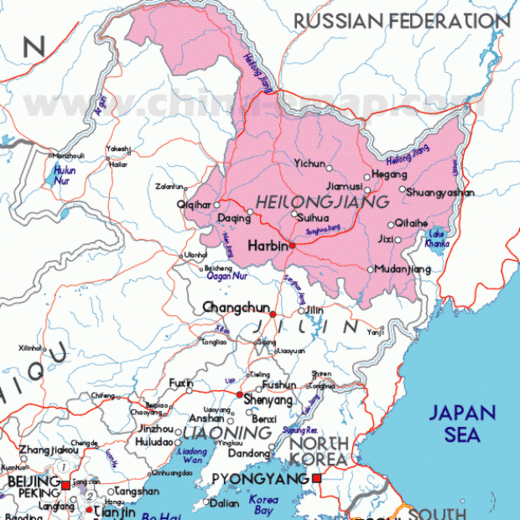 Carte Chine région de Carte indiquant la localisation du Heilongjiang 