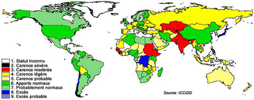 Répartition mondiale de l'iodine dans les populations