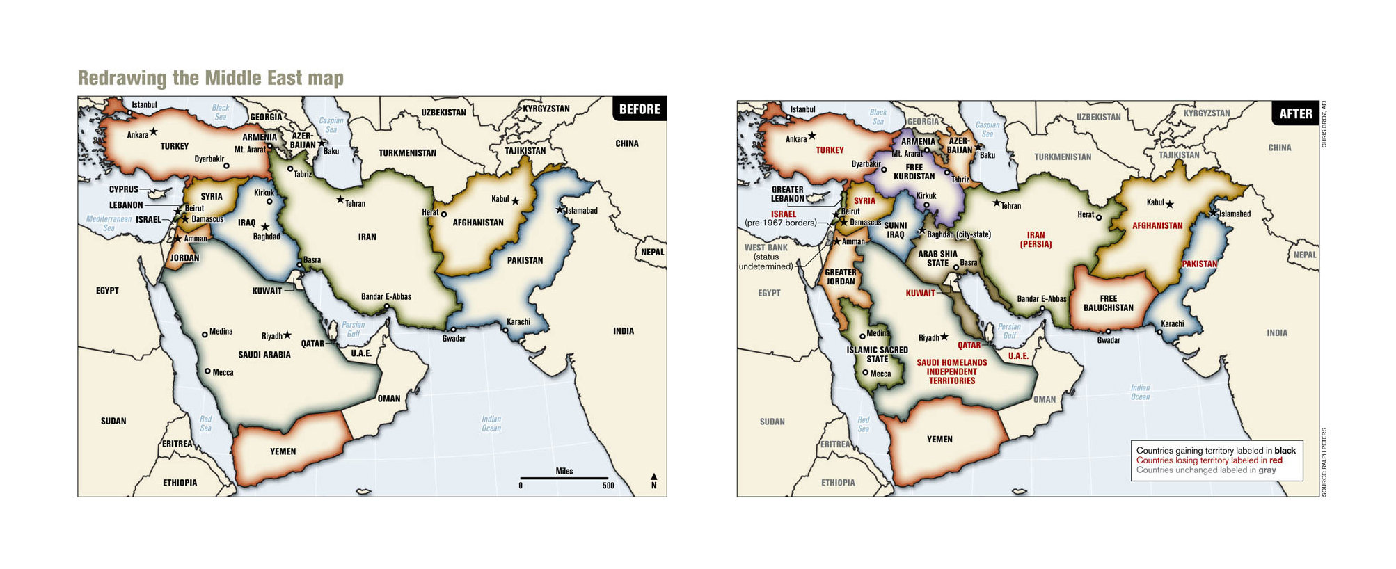 Cartes Moyen-Orient Avant & Après - Redrawing the Middle East Map, publiées par le Armed Forces Journal