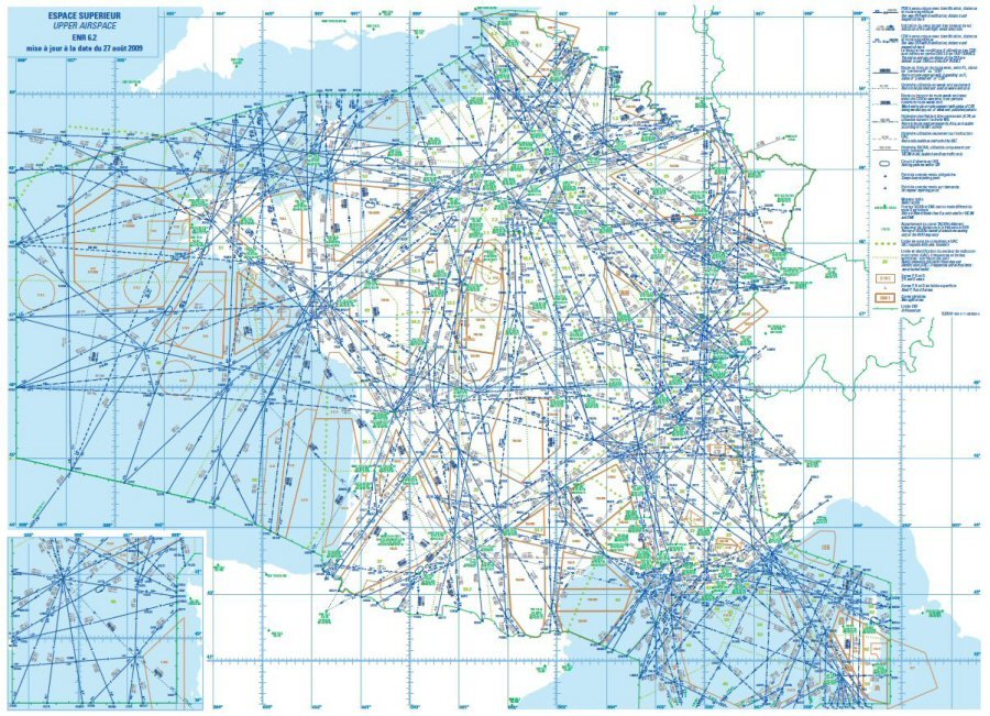 Carte des couloirs aériens supérieurs de France