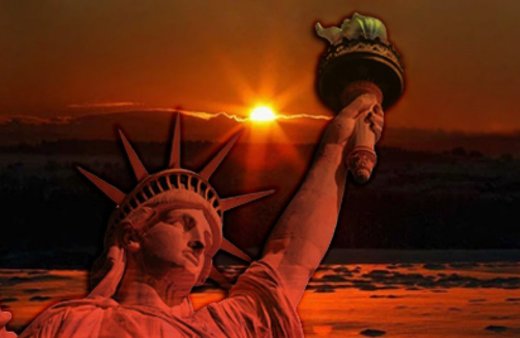 liberty, statue, sun