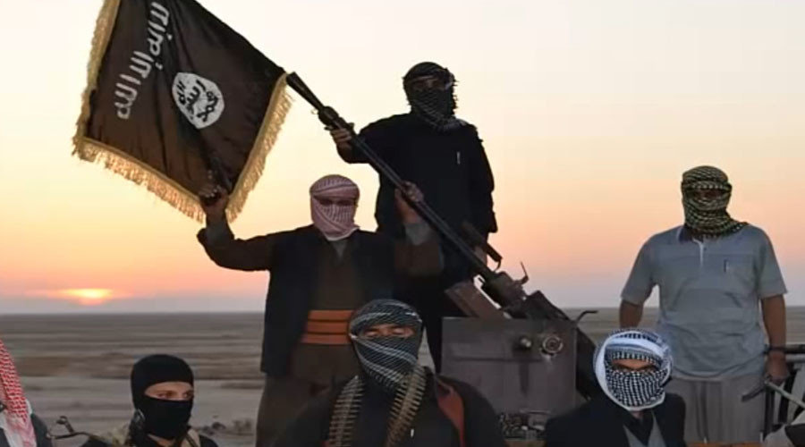 Islamic State militants with flag