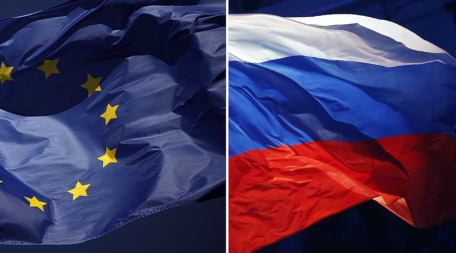 European flag (L), Russian flag