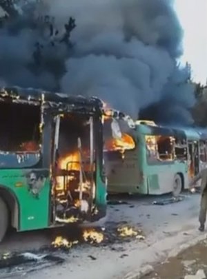 bus burning Alepo Aleppo