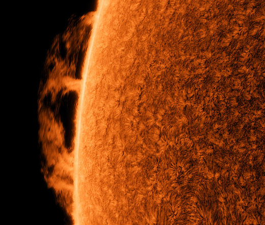 Large, stellar prominence — a glowing cloud of gas extended in a magnetic field