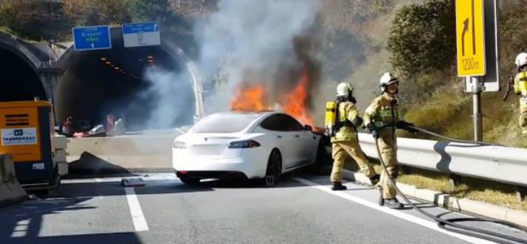 Tesla car fire accident