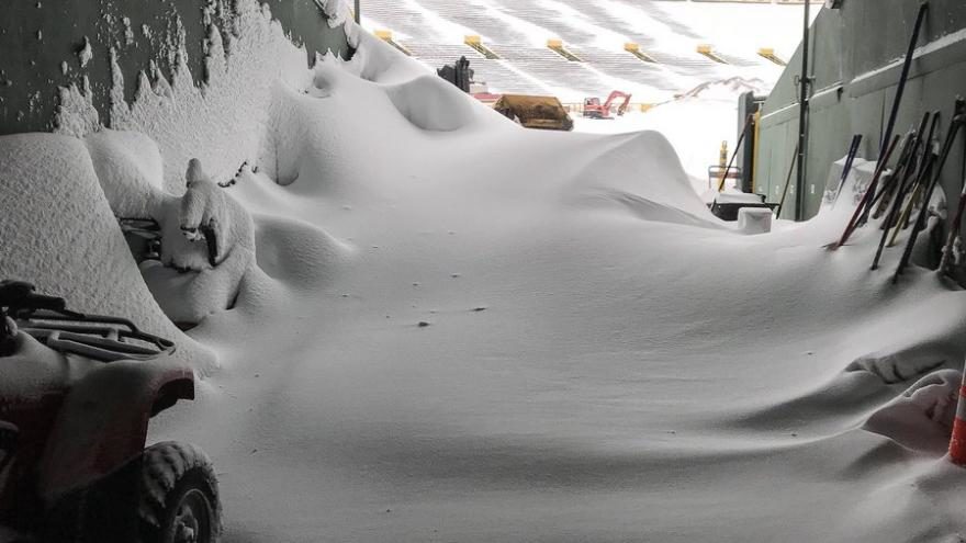Lambeau Field covered in nearly two feet of snow after snow storm hits Green Bay