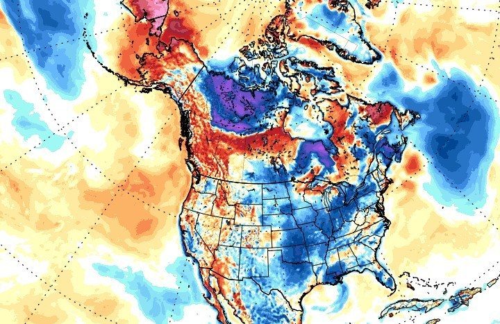 Anomalies températures USA 14 juillet 2019