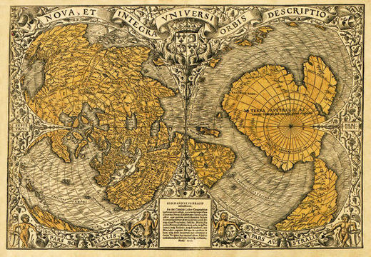 Carte d'Oronce Fine illustrant l'Antarctique libre de toute glace