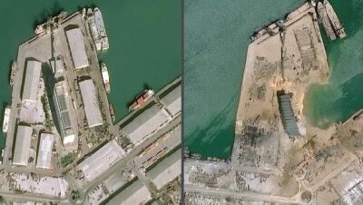 Sur ces photos satellitaires, on distingue la destruction de l’entrepôt du Hezbollah et d’une partie du port.