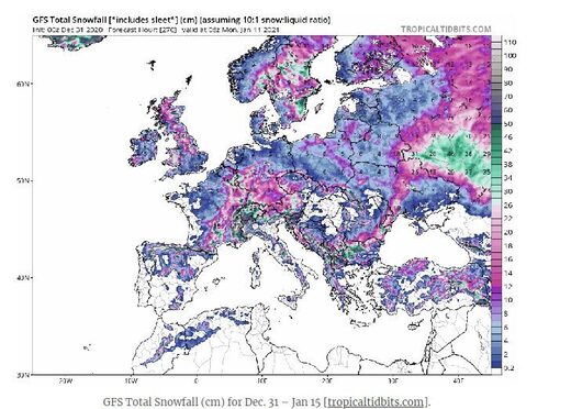 Prévision neige Europe janvier 2021