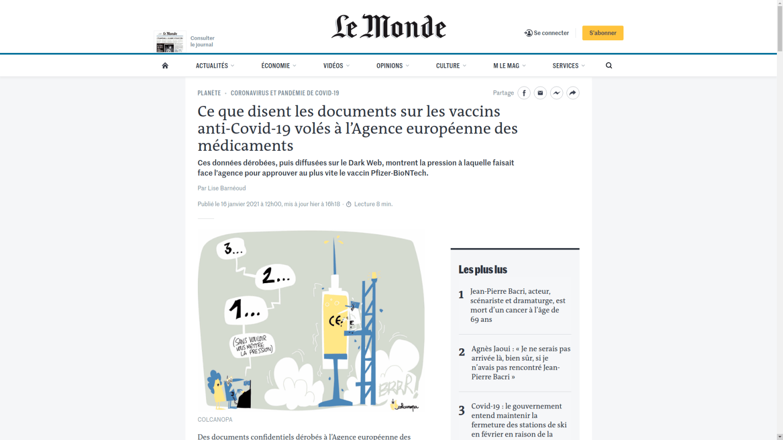 Vaccins Pfizer par Le Monde