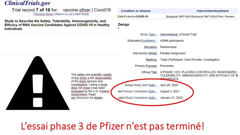 L'essai phase 3 du vaccin Pfizer n'est pas terminé