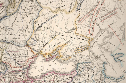 L'Empire Khazar, carte de l'Europe à l'époque de Charles le Grand, de Karl von Spruner, Historisch geographischer Hand Atlas (Gotha, 1854).