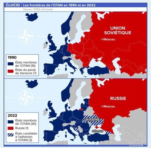 Carte de l'OTAN en Europe en 1990 et en 2022