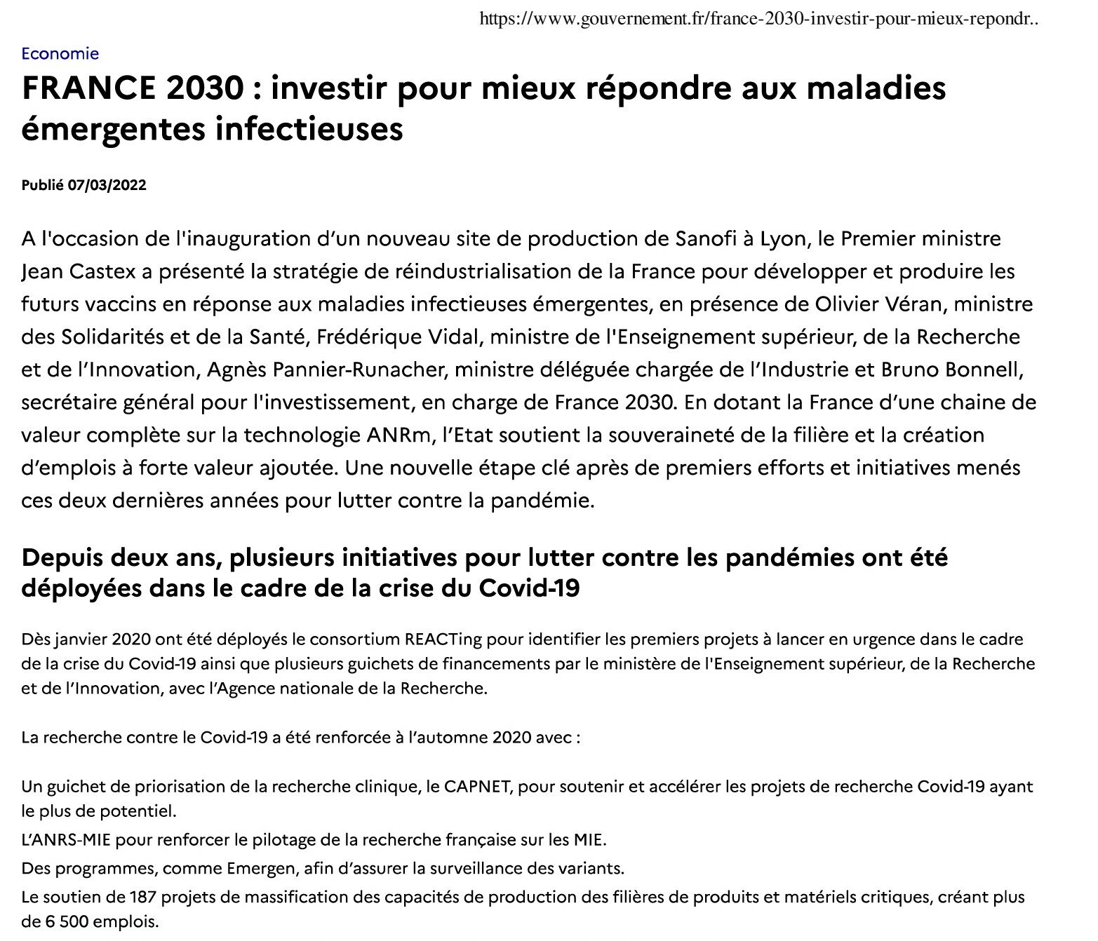 Plan d’investissement « France 2030