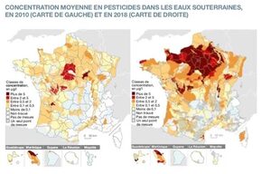 Concentration moyenne des pesticides dans les eaux souterraines en France - 2010 VS 2018