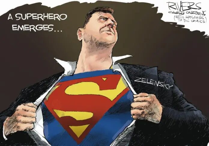 Dessin humoristique sur la bravoure de Zelensky