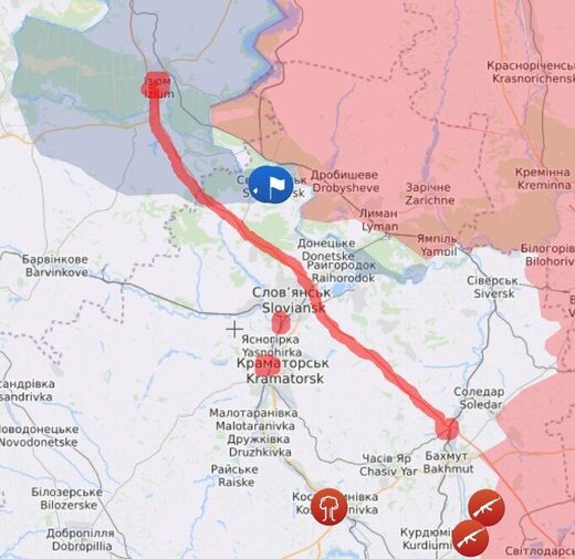 carte ukraine Kharkov, Izium, Slaviansk, Kramatorsk et Bakhmut/Soledar.