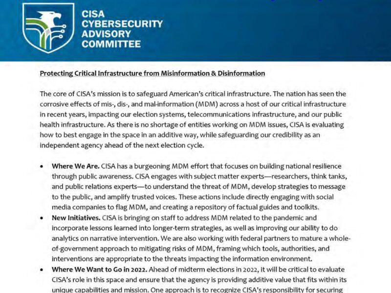 cisa cybersecurity  Conseil de gouvernance de la désinformation