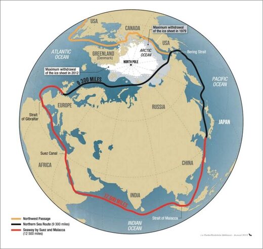 carte du monde ligne de conteneurs transarctique