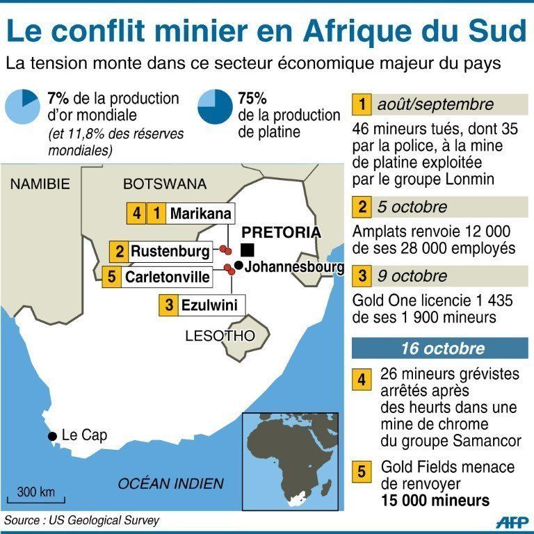AFP Map localizing the social movements and the violence in mines