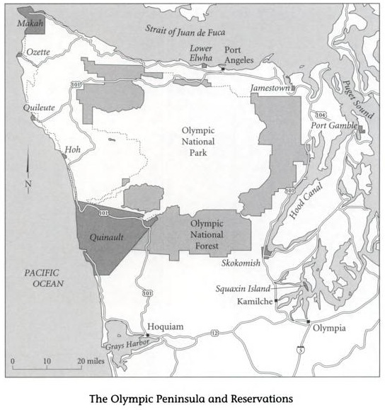 Map of the Olympic Peninsula and Indians' current reserves