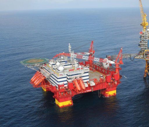 The platform Floatel of the Norwegian oil company Statoil at sea of Norway, in 2012