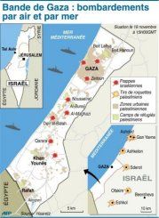 Aerians raids of Israel on Gaza map