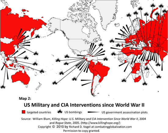 Map US military en CIA interventions since World War II