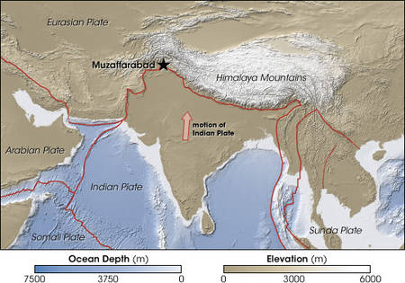 map Himalaya Plaque tectonique indienne