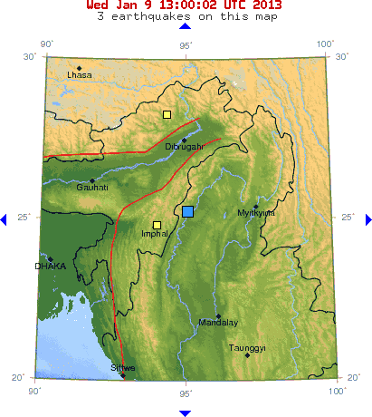 Seism Myanmar map 09.01.2013