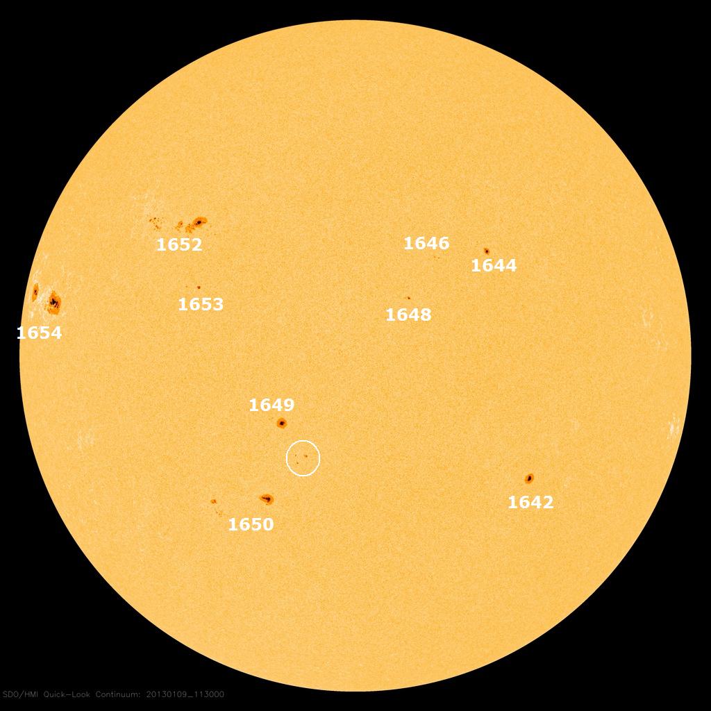 Regions actives à la surface du Soleil le 10 janvier 2013