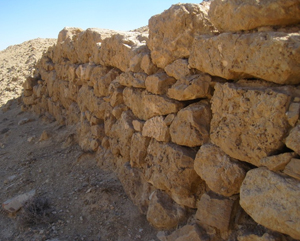 Mur de soutènement d'une terrasse à flanc de coteau utilisé pour l'agriculture à l'extérieur de Petra.