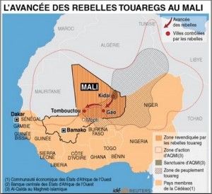 Map avancée des rebelles Touaregs au Mali