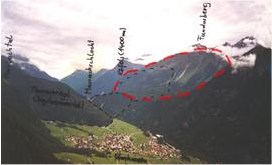 Impact autrichien de Kofels, causant un glissement de terrain de 200m